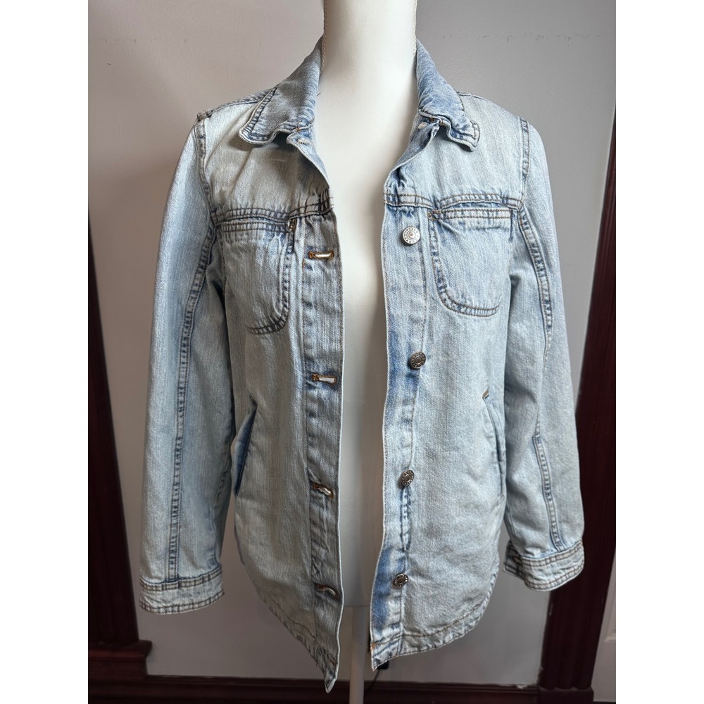Curve Appeal Womens Light Wash Denim Jacket Floral Lining Blue Size S Small